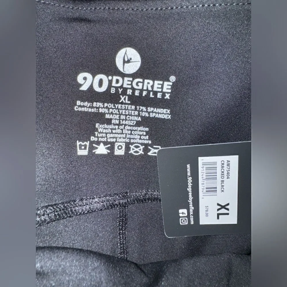 90 Degrees by Reflex NWT LUX CRACKED FAUX LEATHER HIGH WAIST LEGGING Black XL